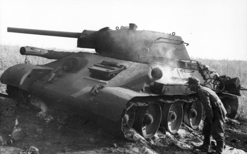 German motorized troops advancing across the Russian steppe during the Battle of Kursk in 1943
