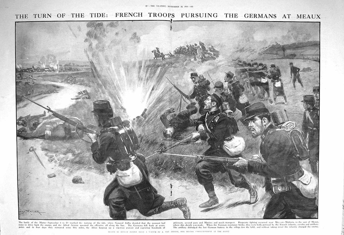 German soldiers in combat during the First Battle of the Marne in September 1914