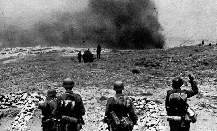 German 11th Army troops during the Siege of Sevastopol showing the devastated fortifications in 1942