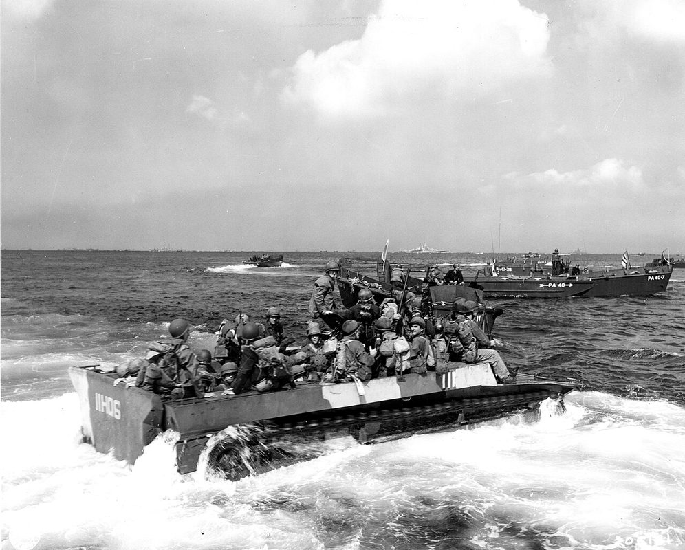 American soldiers attacking Bloody Ridge during the intense fighting on Okinawa in 1945