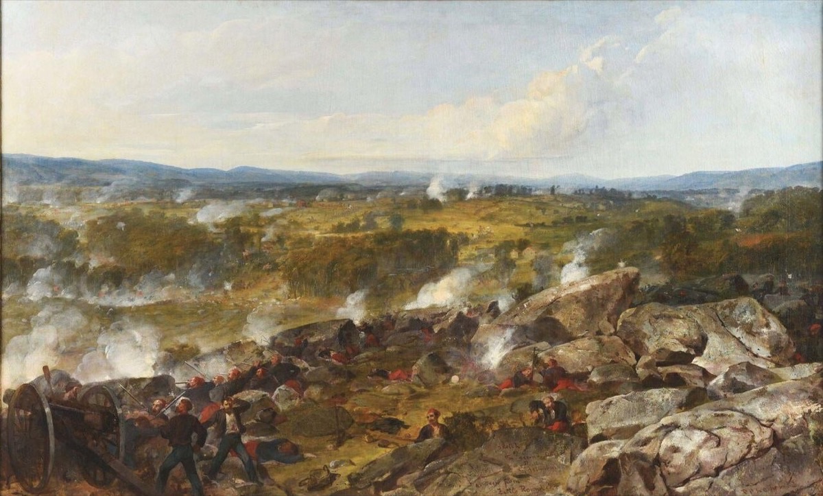 Painting by Peter Rothermel depicting the fierce fighting at the Battle of Gettysburg in 1863