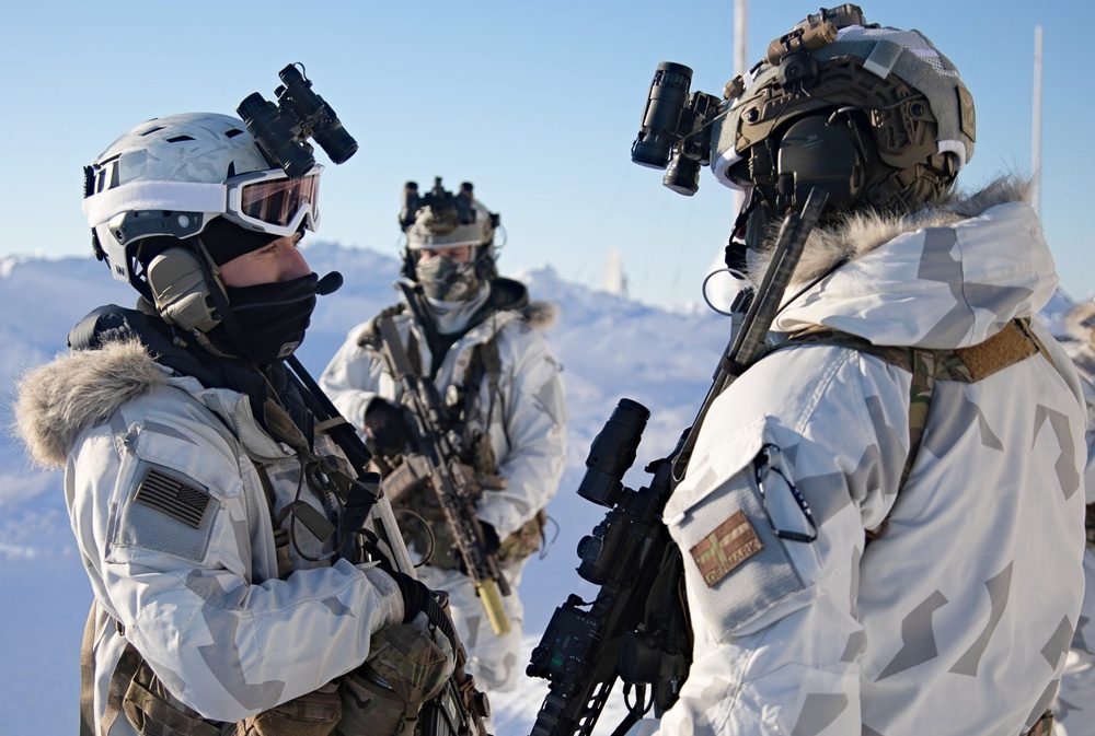Danish Jægerkorpset special forces operators during reconnaissance patrol