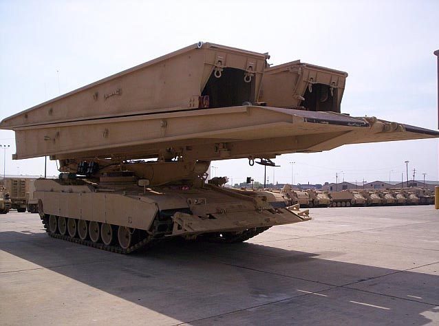 Armoured vehicle-launched bridge deploying a portable bridge across a gap