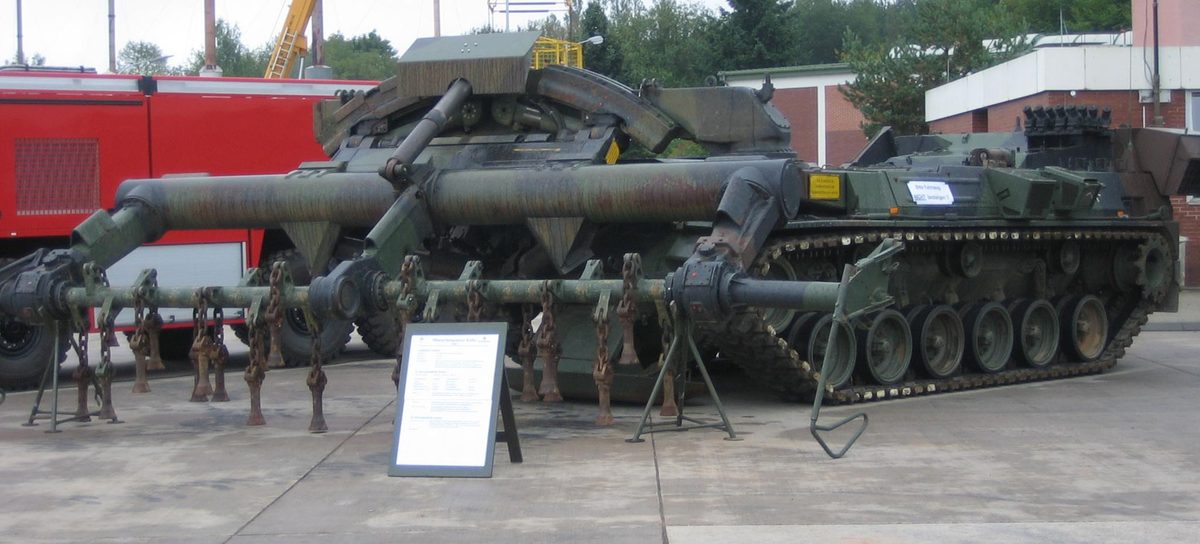 Keiler mine flail system clearing mines with rotating chains