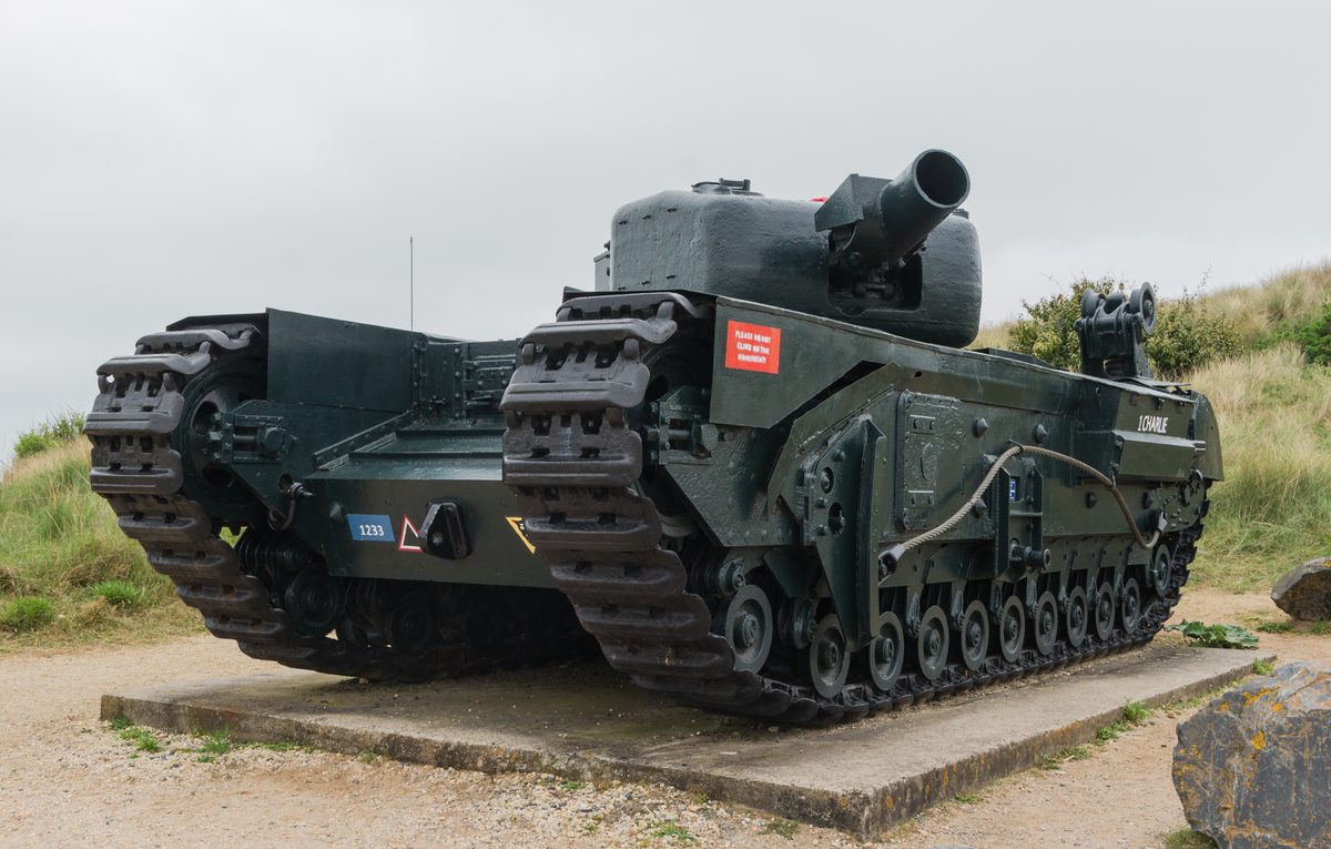 Churchill AVRE with Petard spigot mortar for demolishing fortifications