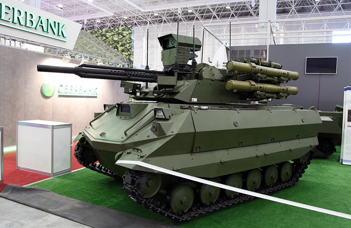 Uran-9 unmanned ground combat vehicle at Russian military exhibition