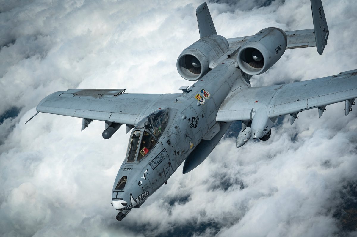 A-10 Thunderbolt II receiving fuel from an aerial refueling tanker during a combat mission
