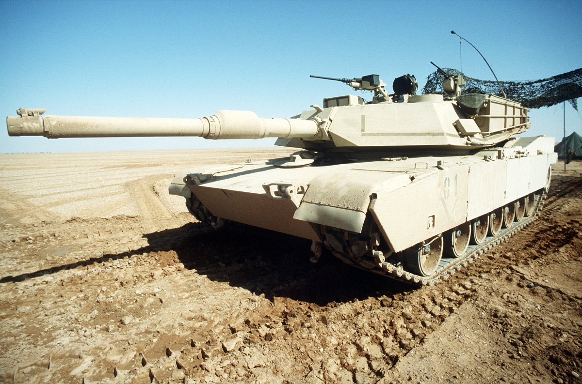 M1A1 Abrams tanks during the Battle of 73 Easting in the Iraqi desert during Operation Desert Storm