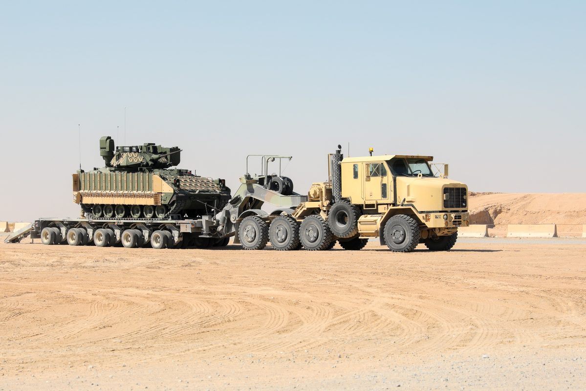 An M1A2 SEPv3 Abrams main battle tank from the 278th Armored Cavalry Regiment arrives in the U.S. Central Command area of responsibility