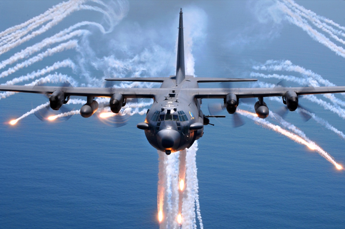 AC-130H Spectre gunship showing weapons ports along the left fuselage