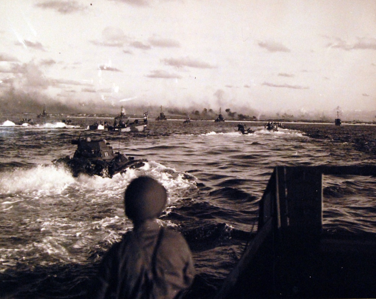 U.S. Naval forces assembled near Okinawa during the massive 1945 amphibious operation