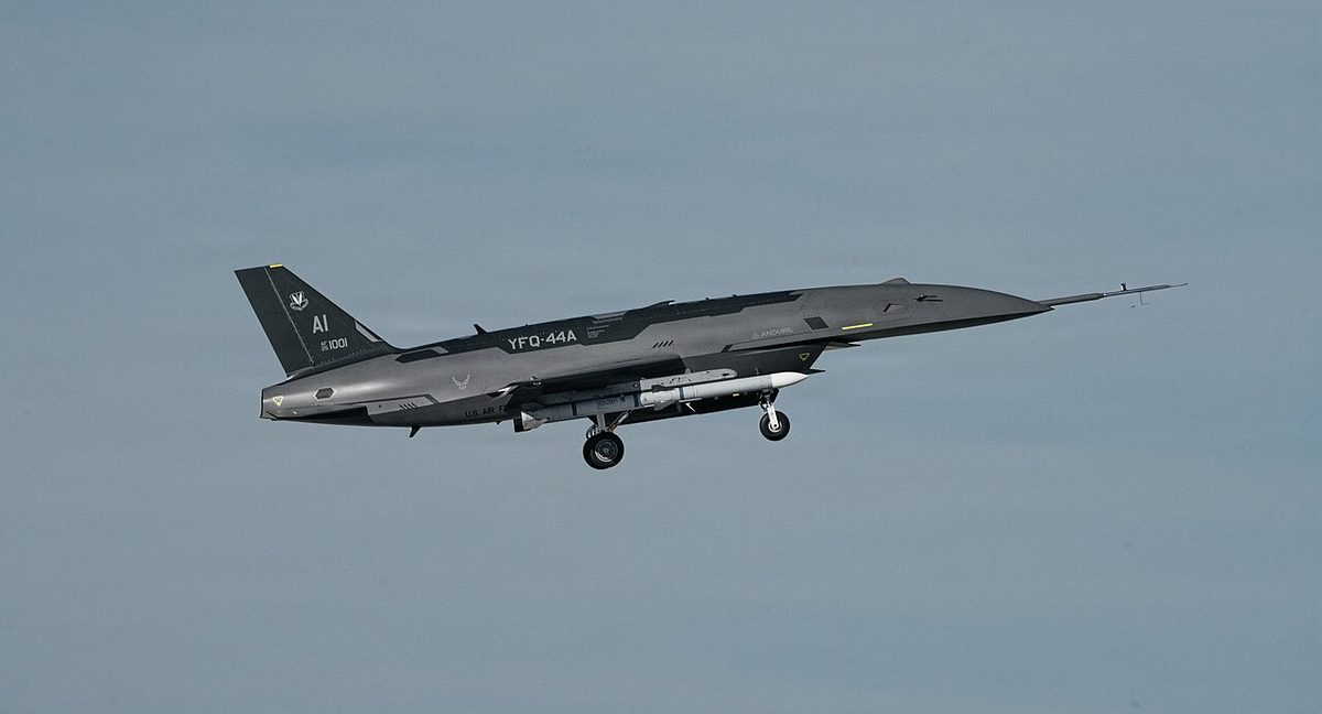 Anduril YFQ-44 Fury drone during flight testing showing its jet-powered airframe and clean aerodynamic lines