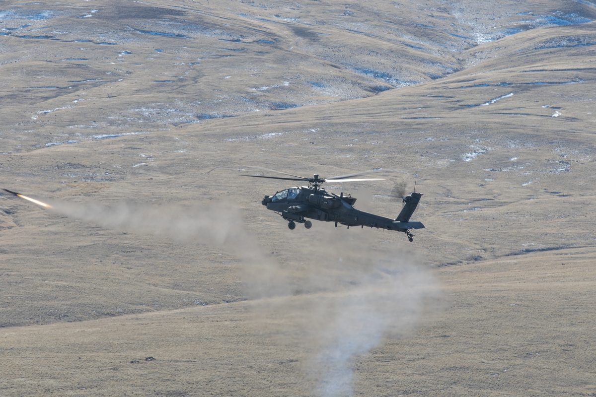 Apache helicopter crew conducting Hellfire missile live fire training at Yakima Training Center