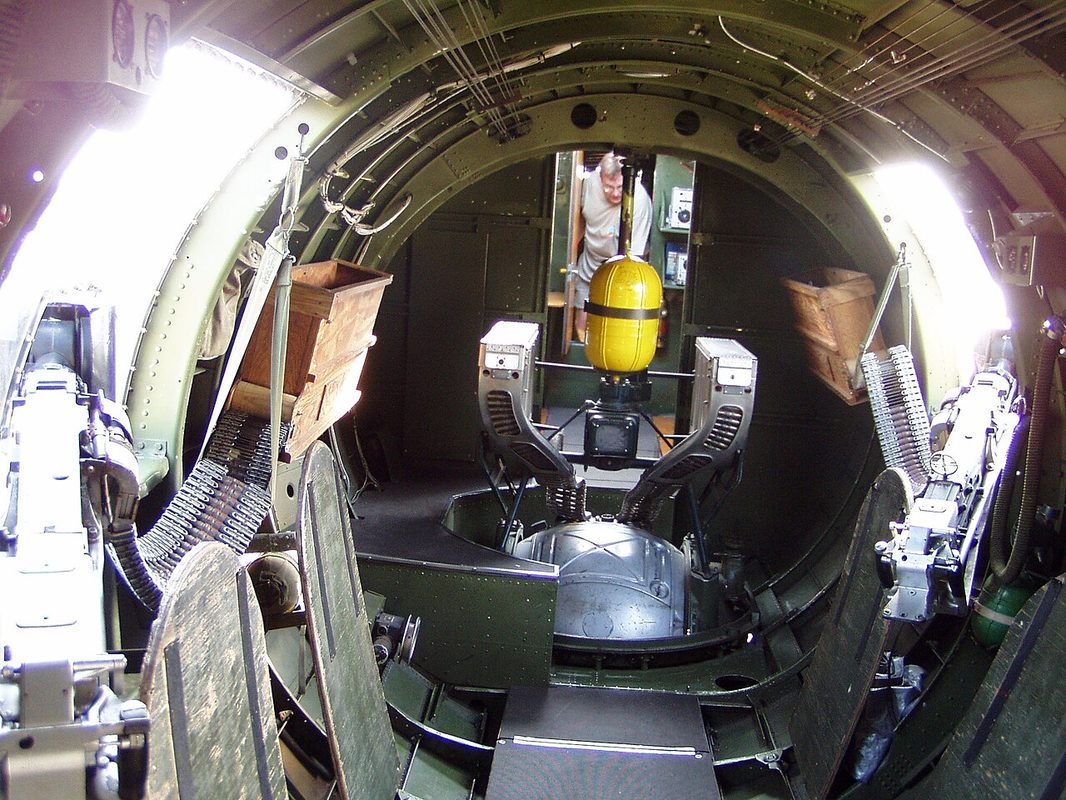 B-17 waist gunner position showing .50 caliber machine gun mount