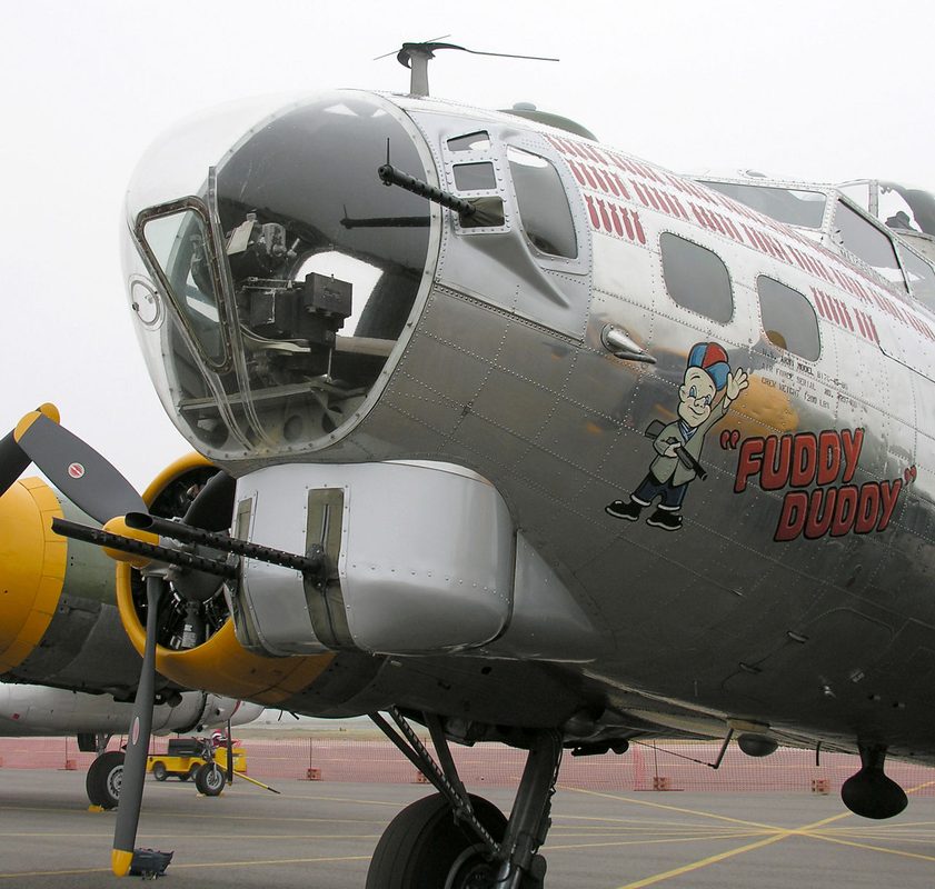 B-17G nose showing the chin turret with twin .50 caliber machine guns