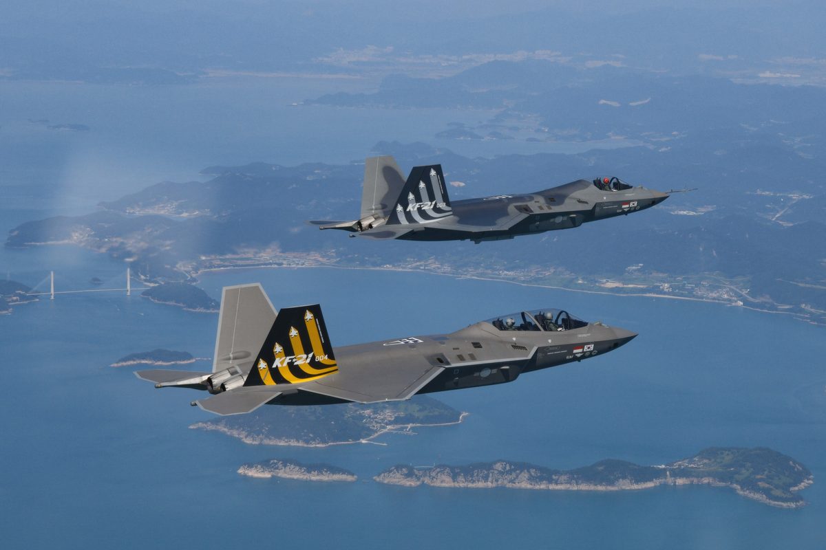 KAI KF-21 Boramae 4.5-generation fighter jet in flight during test operations