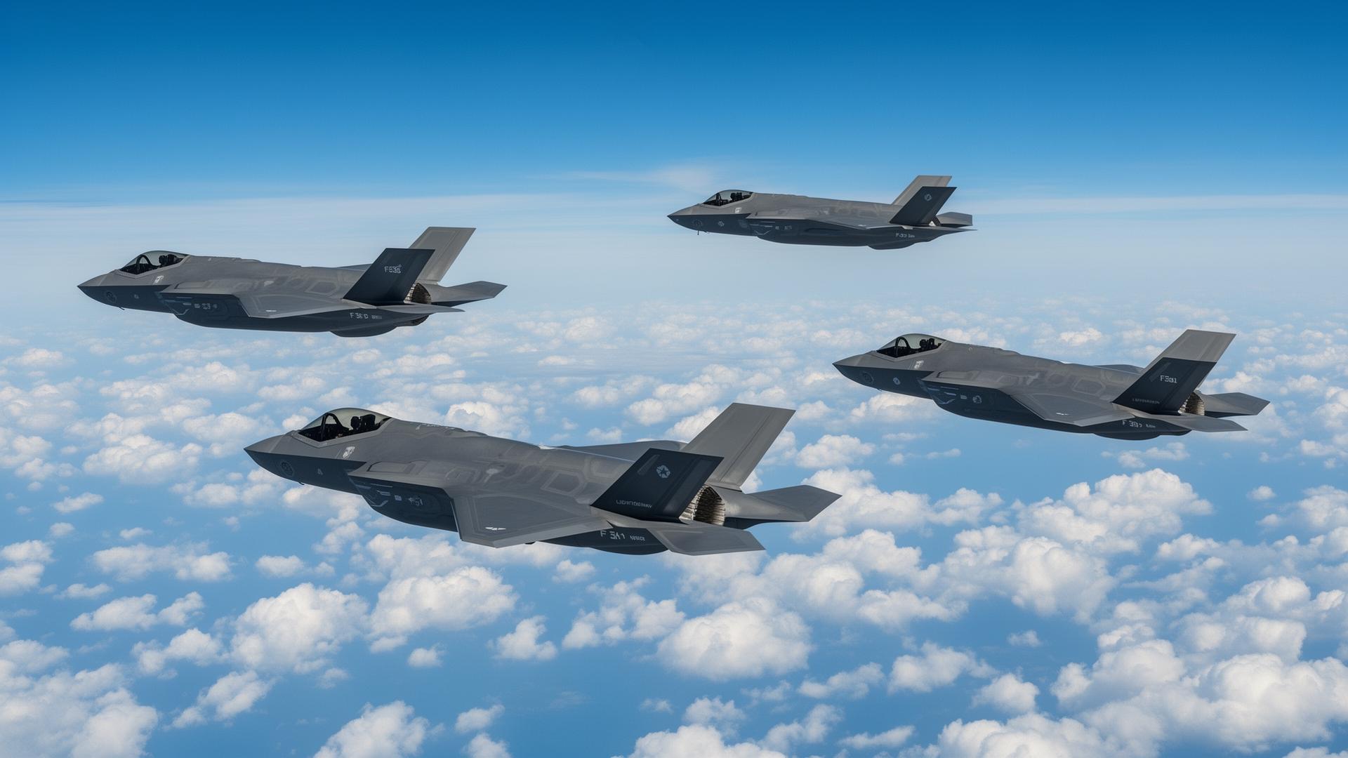 Illustration showing force multiplication concept with one F-35 commanding three CCAs in formation