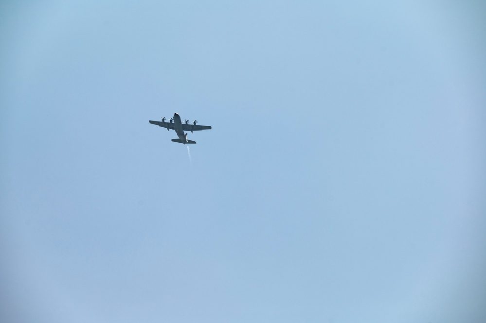 AC-130J Ghostrider gunship in flight during a live fire training exercise