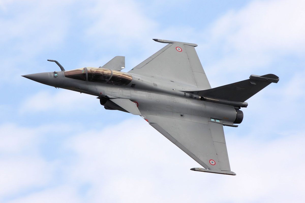 French Air Force Dassault Rafale fighter jet in flight at the Royal International Air Tattoo