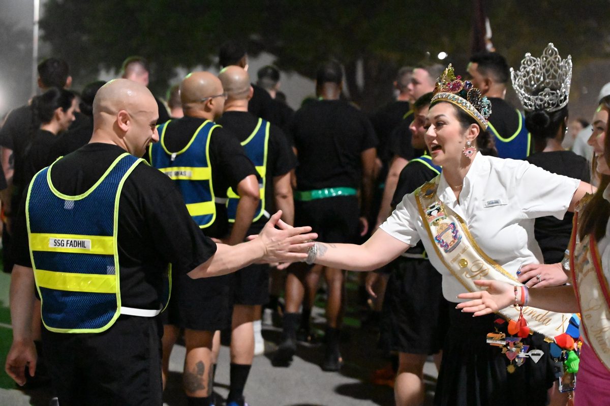 Containerized military equipment and housing units at a forward operating base