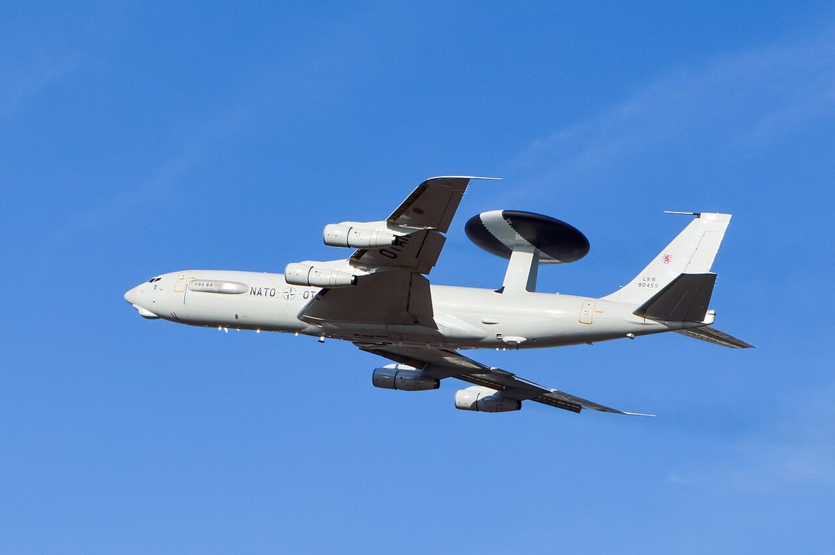 E-3 Sentry AWACS aircraft with its distinctive rotating radar dome