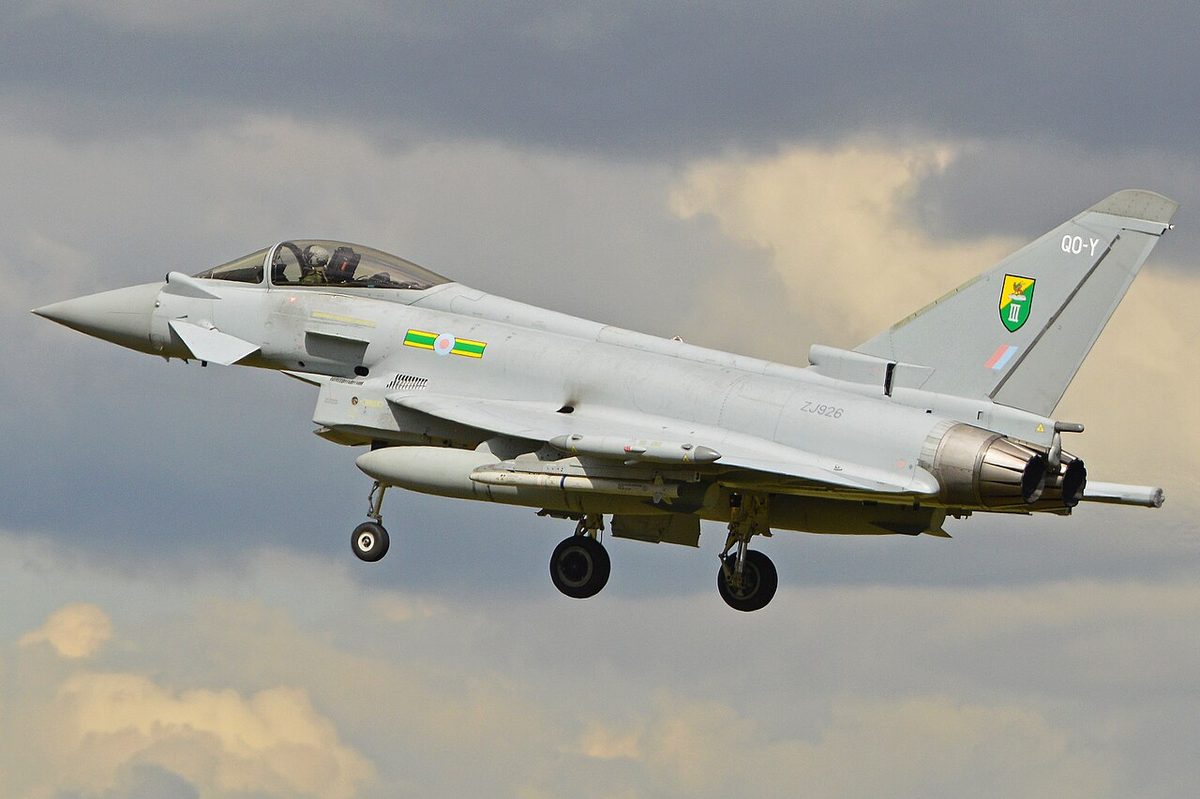 Eurofighter Typhoon and Dassault Rafale flying in formation showing both aircraft side by side