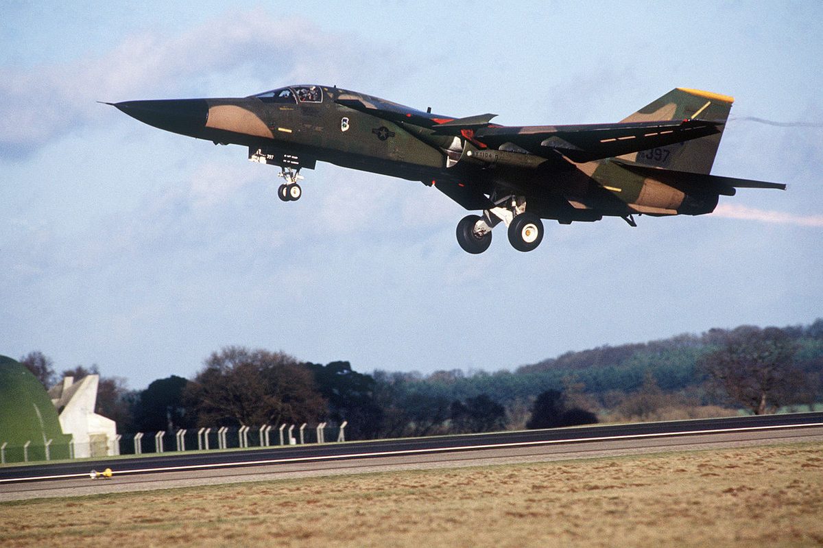 F-111F with Pave Tack targeting pod deployed from internal weapons bay