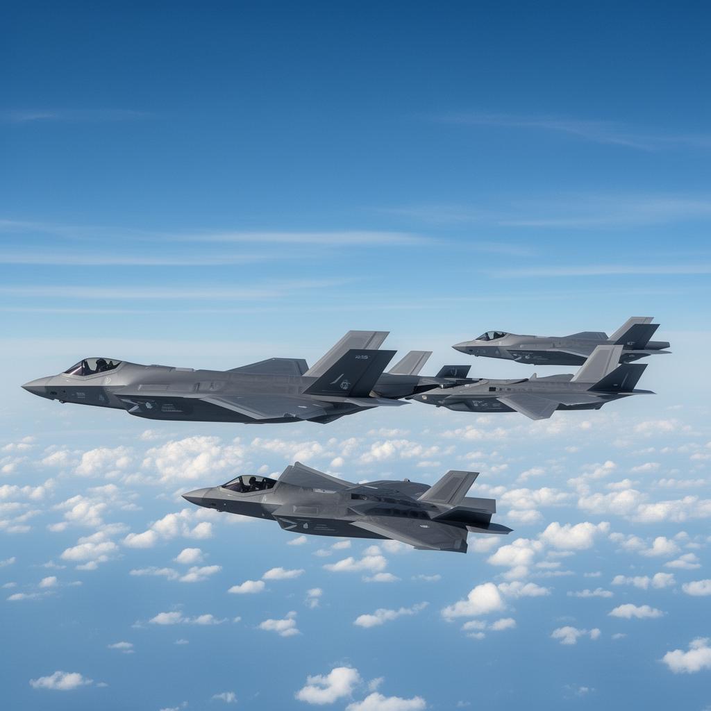 Fighter aircraft from multiple nations fly in formation during multinational exercise