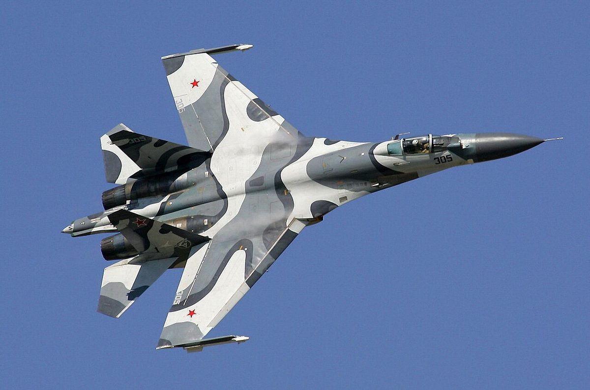 Su-27 Flanker in flight showing its twin-engine air superiority configuration