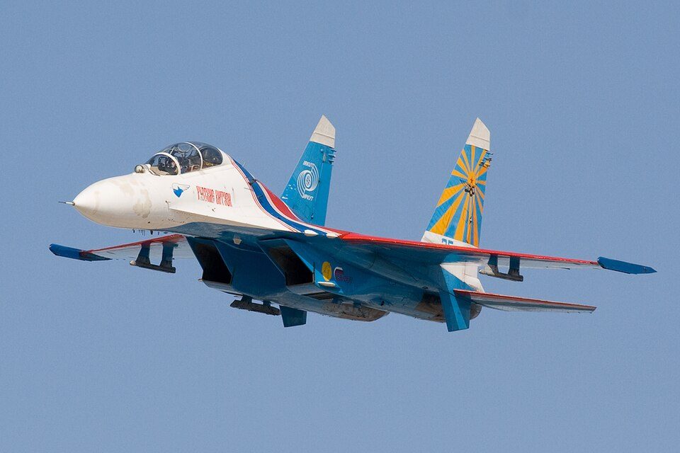 Su-27 Flanker in flight showing its distinctive twin-engine twin-tail air superiority profile