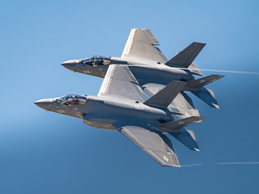 U.S. Navy F-35C Lightning II Demo Team performing a flight demonstration over South Texas, showcasing fifth-generation fighter capabilities