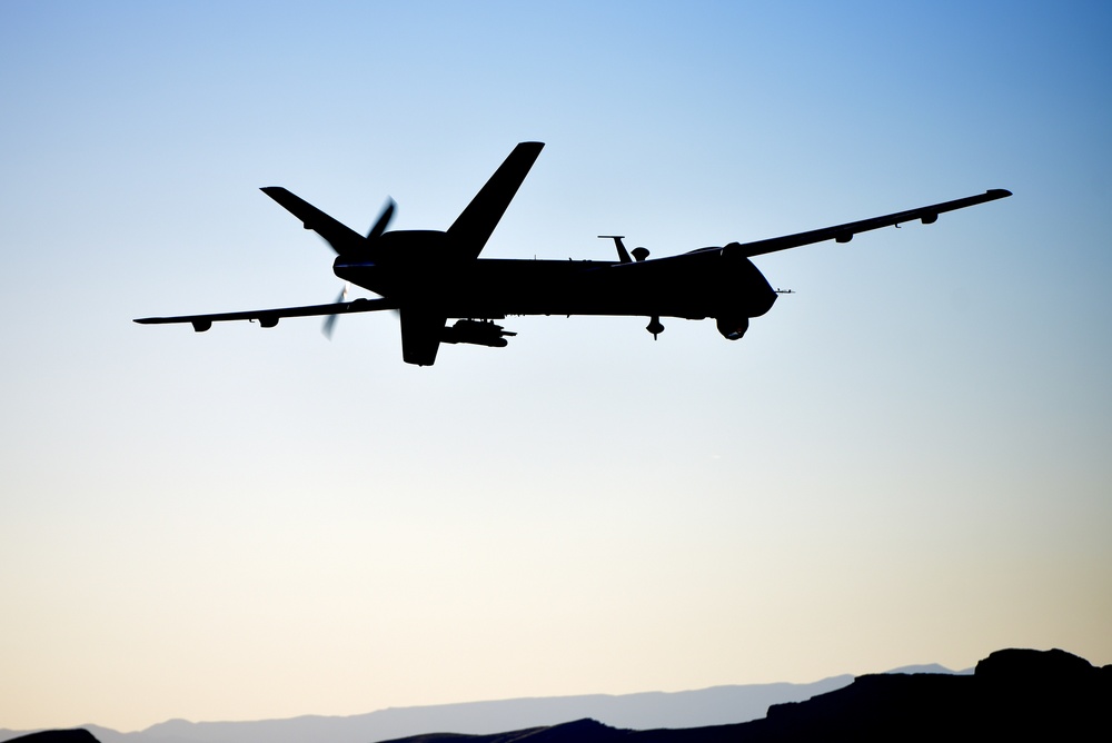 MQ-9 Reaper unmanned aircraft flying a training mission over the Nevada Test and Training Range