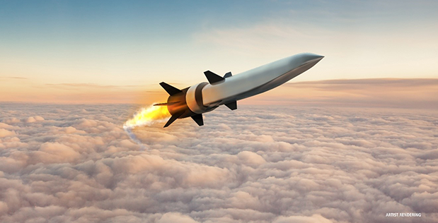 Artistic rendering of a hypersonic glide vehicle streaking through the upper atmosphere at Mach 5+