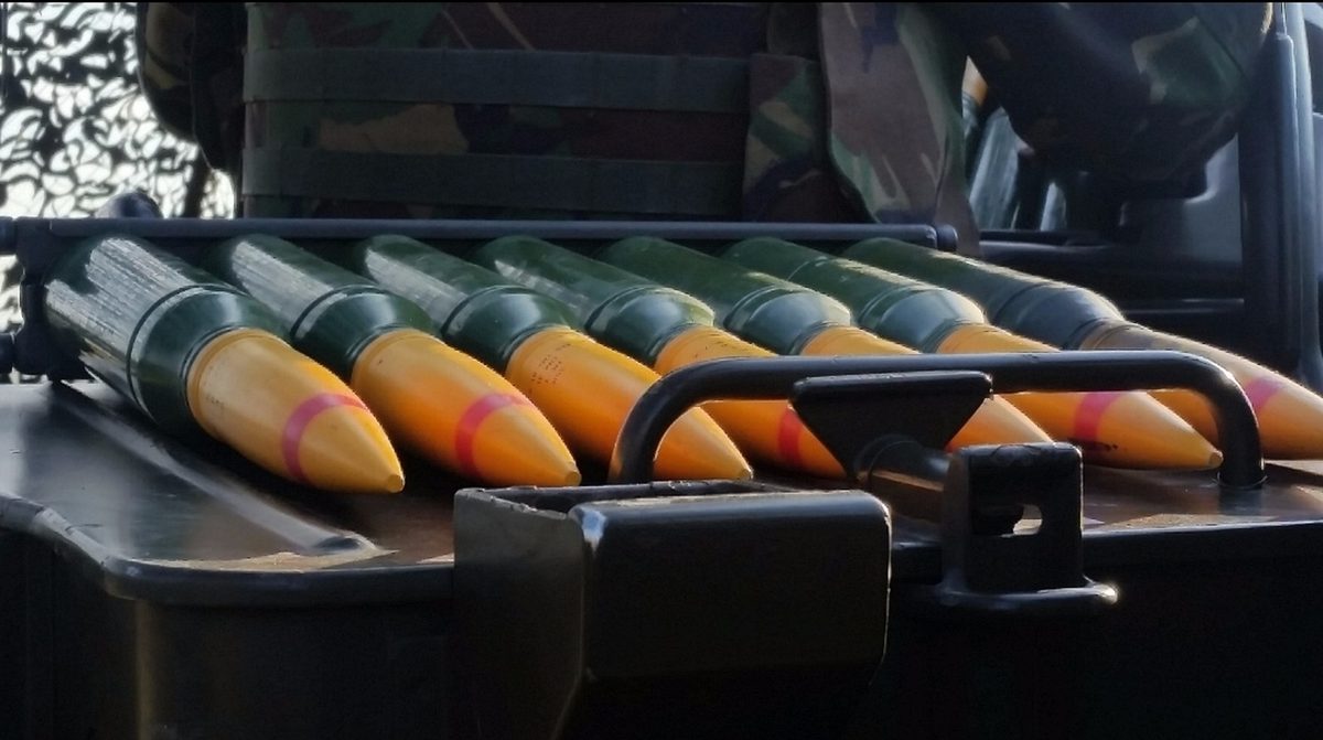 35mm high-explosive anti-aircraft ammunition rounds prepared for use in air defense exercises