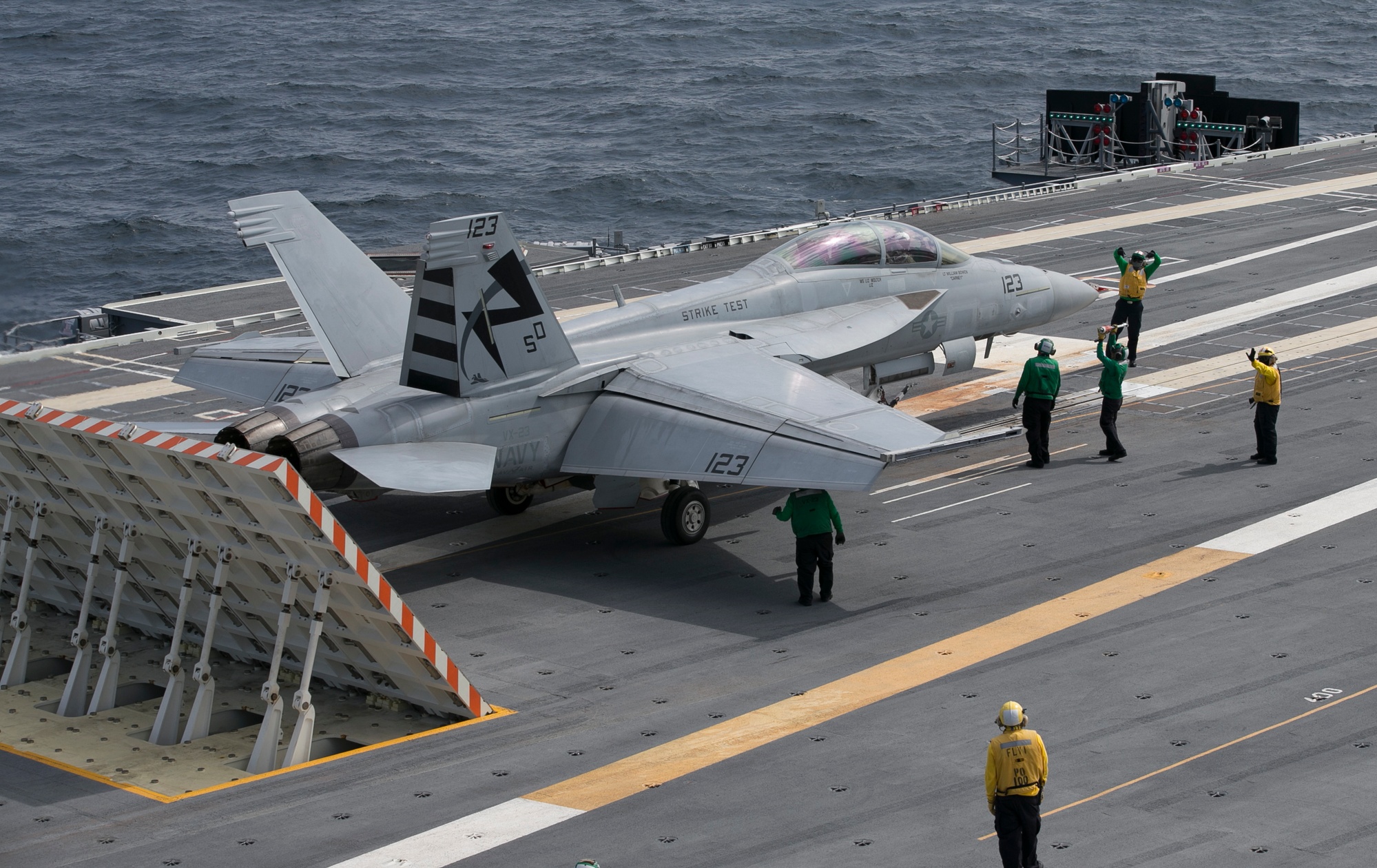 Aircraft launching from USS Gerald R. Ford using the EMALS electromagnetic catapult system