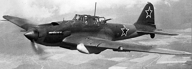 IL-2 Sturmovik two-seat variant in flight during World War II with Soviet star visible