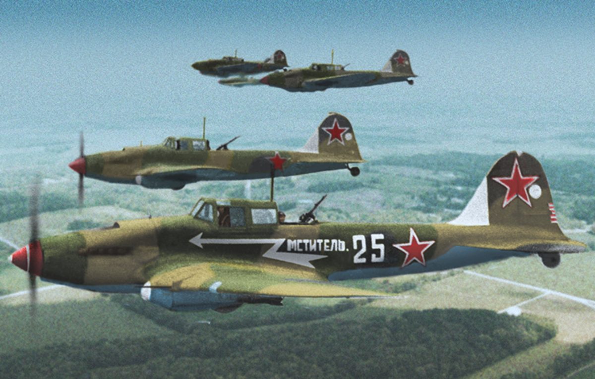 IL-2M3 Sturmoviks over Berlin in May 1945 during the final Soviet offensive