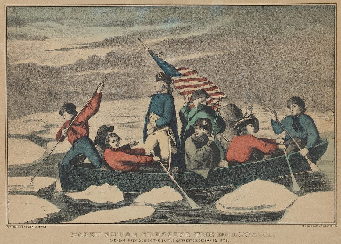 Painting of Washington crossing the Delaware River on Christmas night 1776 before the Battle of Trenton