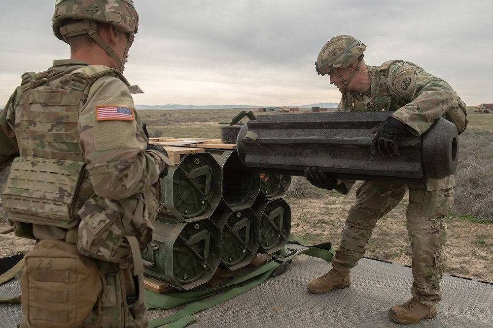 Idaho Army National Guard soldiers preparing to fire a Javelin missile during field training exercises at Orchard Combat Training Center