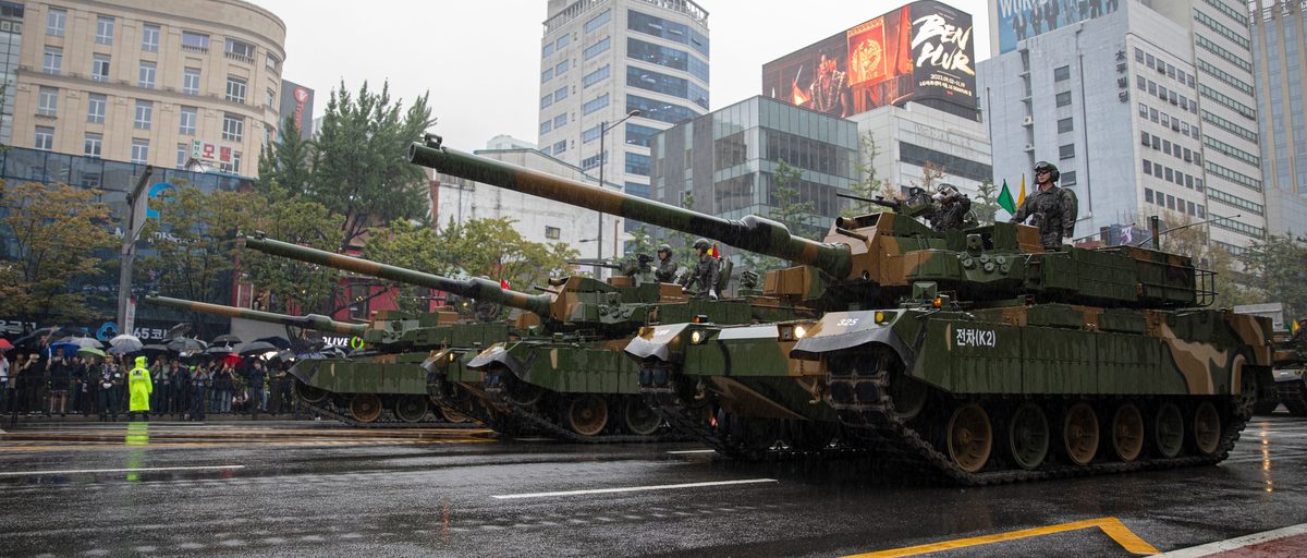 K2 Black Panther tanks on display during the 75th Republic of Korea Armed Forces Day parade in Seoul