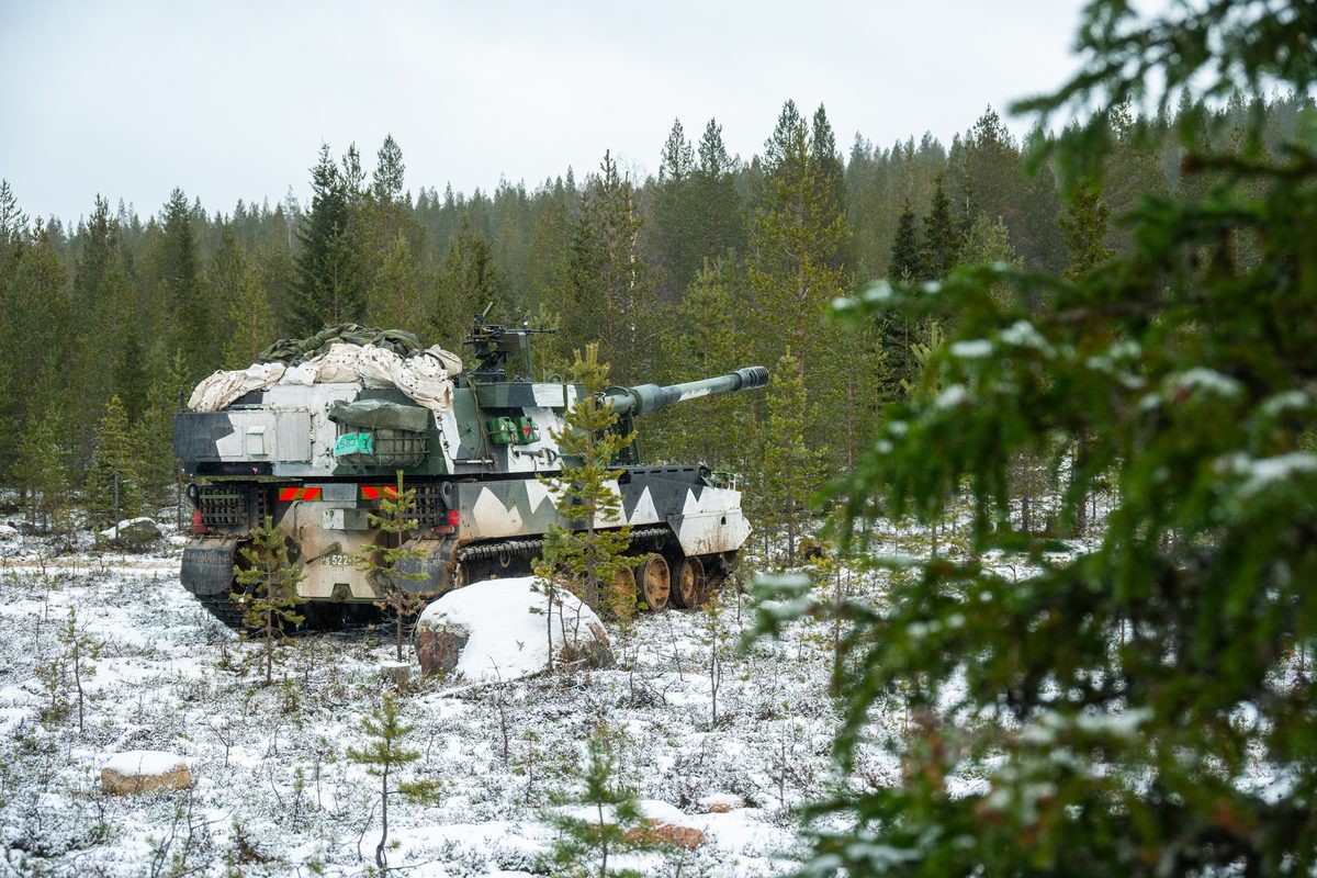 Military crew operating a K9 Thunder howitzer during a training exercise