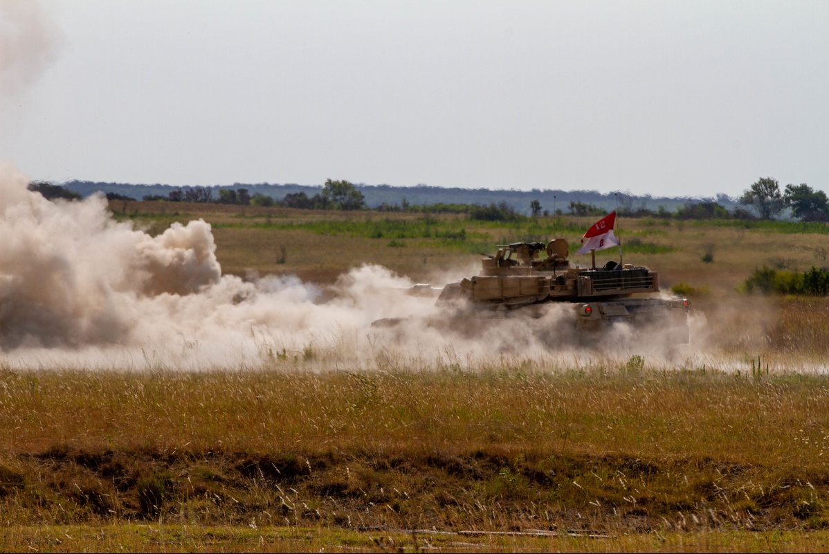 M1 Abrams firing its 120mm main gun