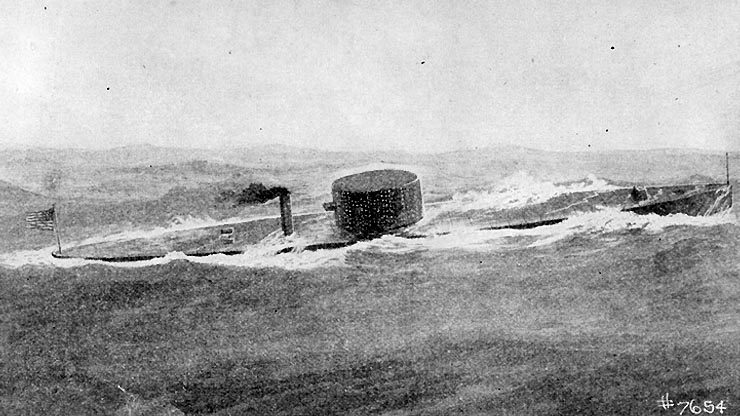 USS Monitor ironclad warship with its revolutionary revolving gun turret