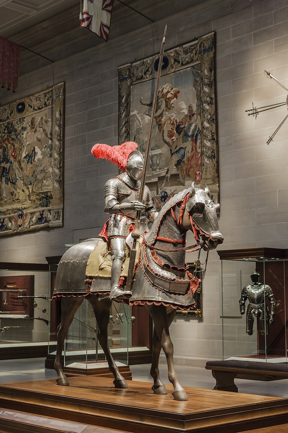 Full suit of medieval plate armor displayed in a museum showing the articulated joints that allowed freedom of movement