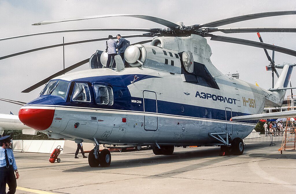 Mi-26 Halo on display at the 1981 Paris Air Show in Aeroflot livery showing its rotor hub