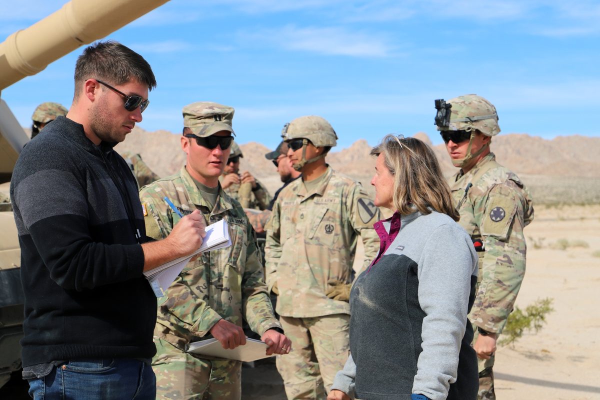 Soldiers and engineers testing the Advanced Targeting and Lethality Aided System during Project Convergence 2022 at Fort Irwin