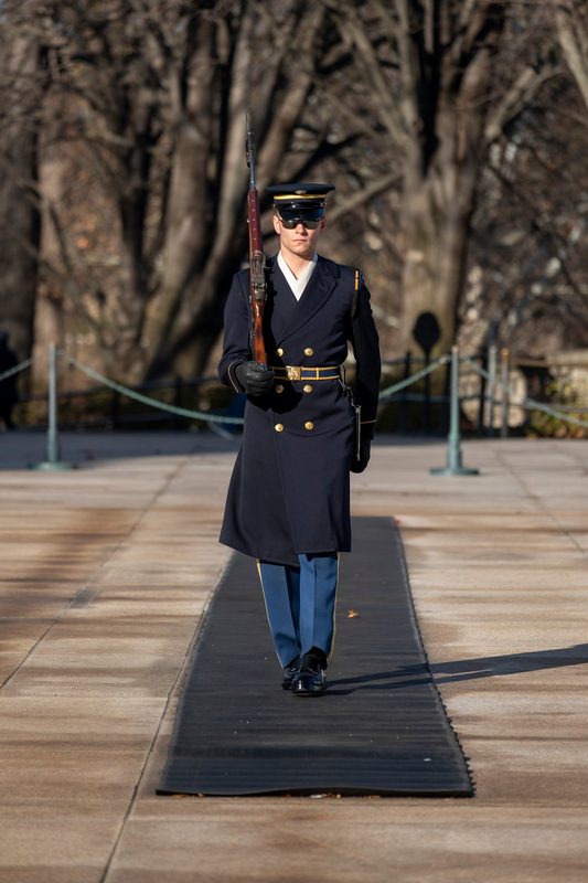 A sentinel stands guard at the Tomb of the Unknown Soldier at Arlington National Cemetery