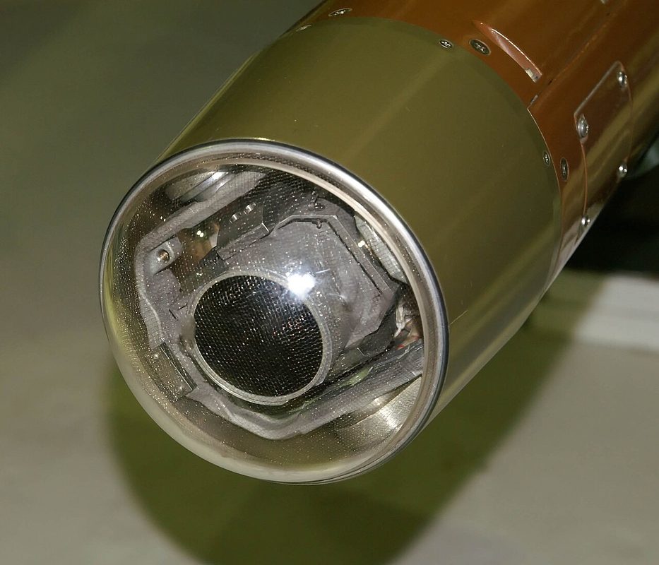 Paveway III laser-guided bomb seeker head showing the optical guidance system