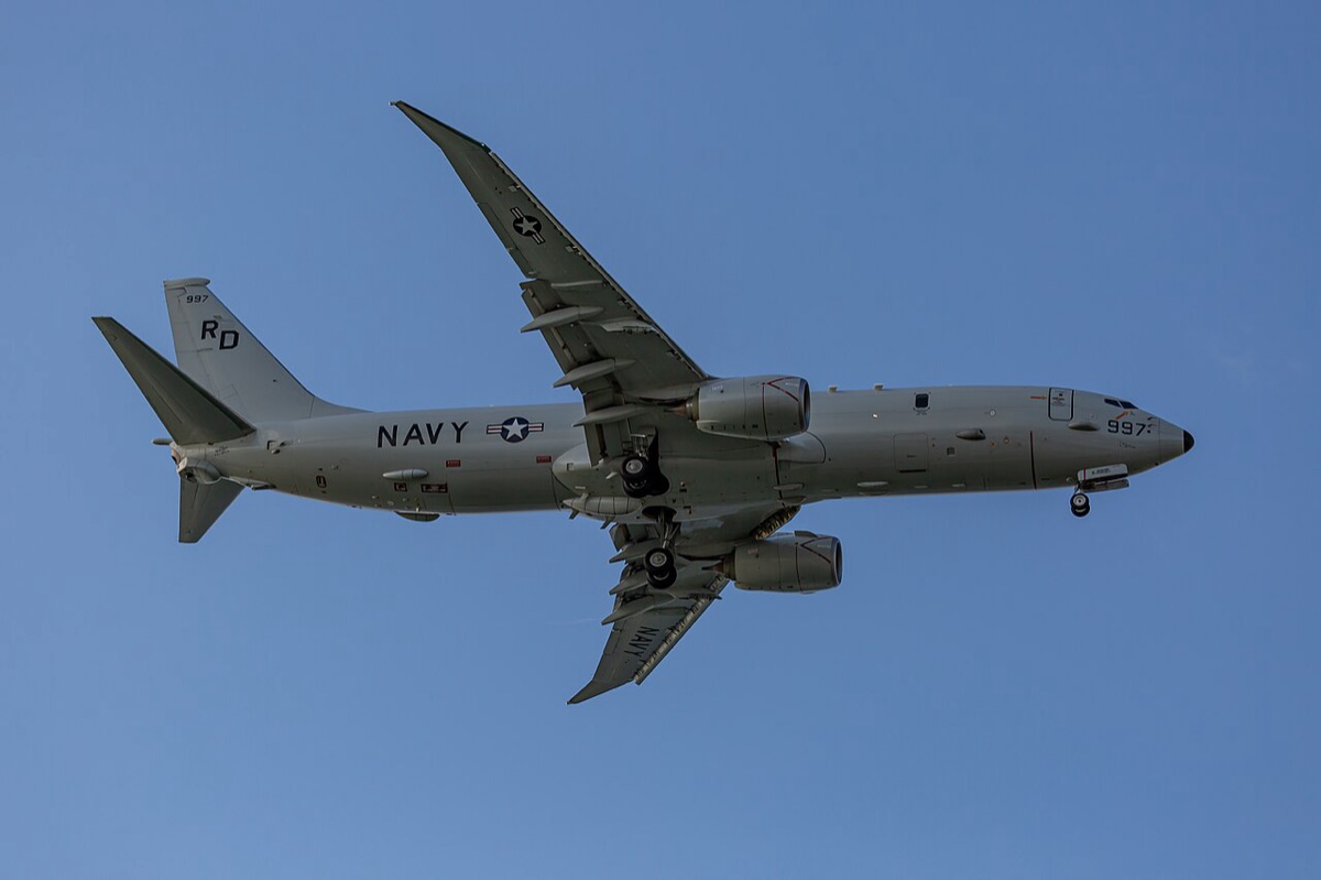 P-8A Poseidon conducting maritime patrol operations over the ocean