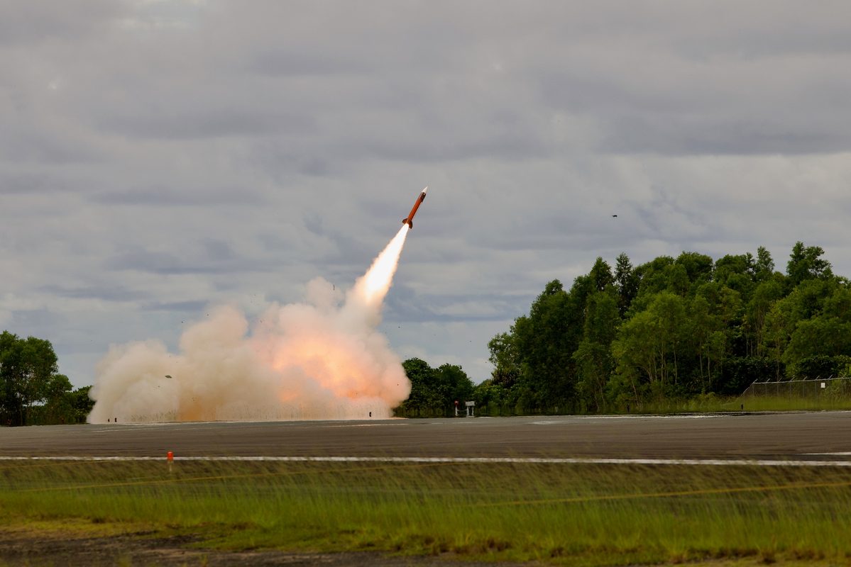 Patriot PAC-3 missile launching during a live-fire exercise at White Sands Missile Range